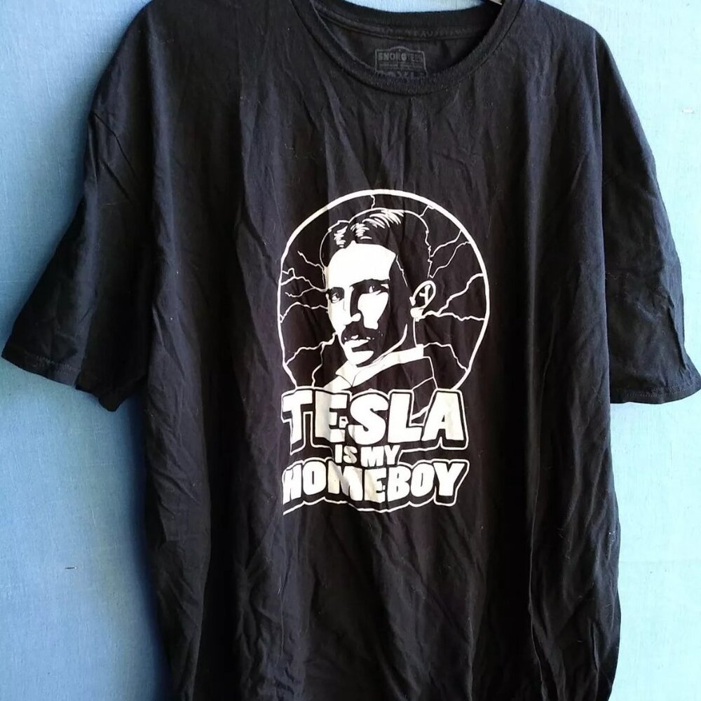 SnorgTees Mens Size 2X "Tesla Is My Homeboy" Black T-shirt T5